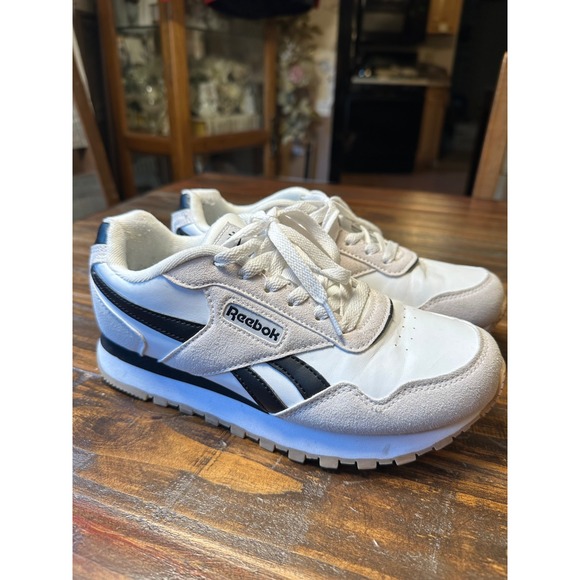 Reebok Shoes - Reebok Royal Glide Womens 7.5 White Black Suede Leopard‎ Print Sneakers Shoes